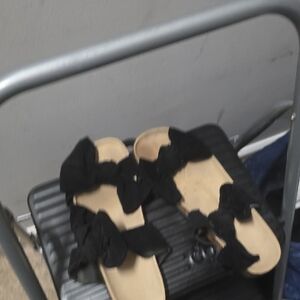 Black Bow Slide Sandals - Women